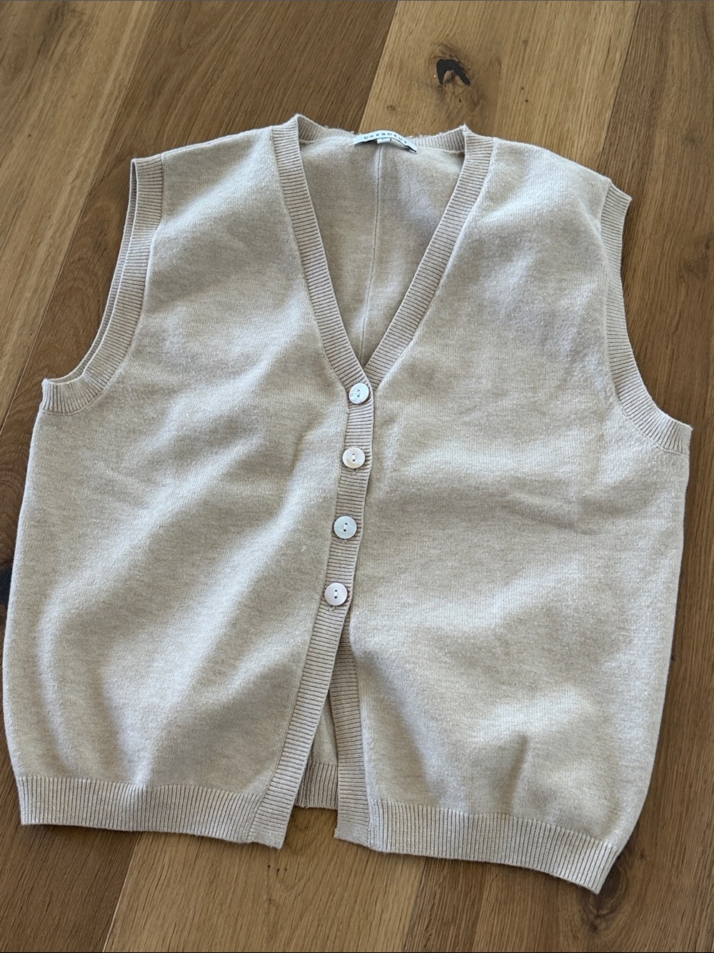 Crescent Beige Button-Front Knit Vest